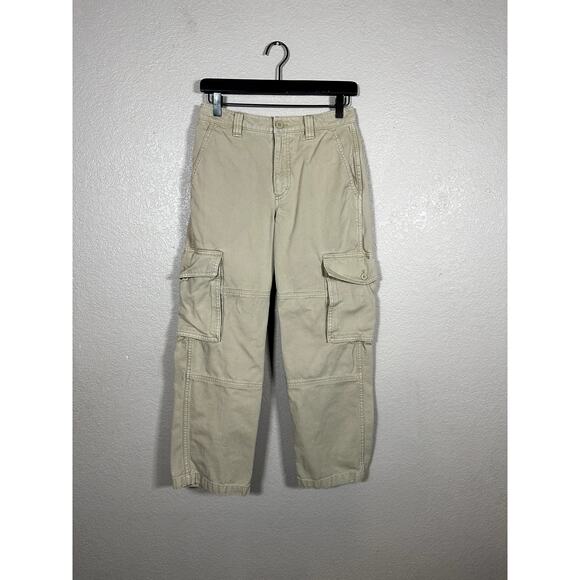 TNA 100% Cotton Tan Khaki Cargo High Rise Pant Size 2 - Picture 1 of 8